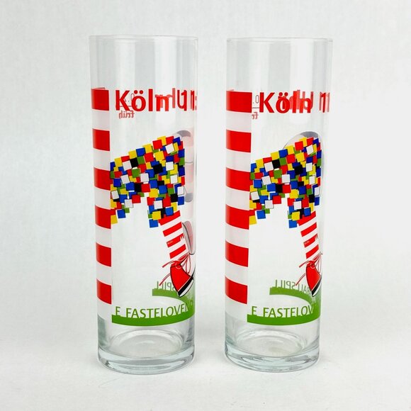 Koln Cologne Germany Festival Fastelovend Soccer Football Clown Glass Set of 2 - Picture 4 of 9